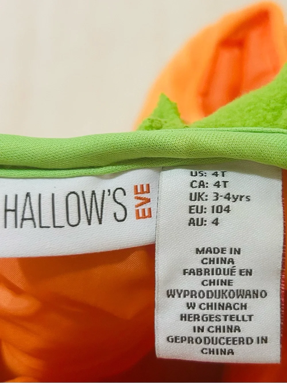 Hallow's Eve Toddler 4T Plush Fleece Pumpkin Costume Tunic & Beanie Hat